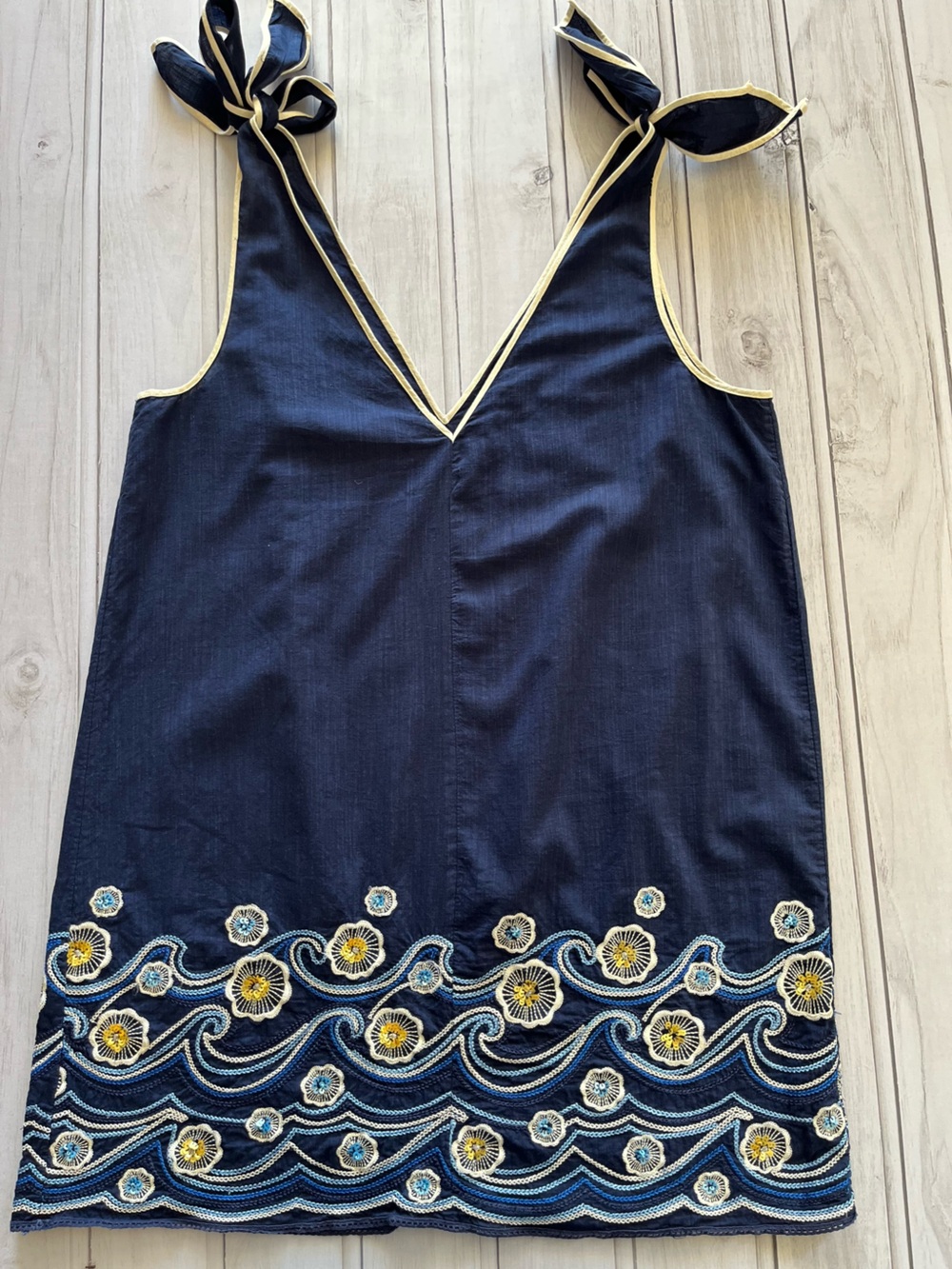 Women’s Anthropologie blue Wave embroidered sequined sleeveless mini dress.Large - Picture 7 of 15